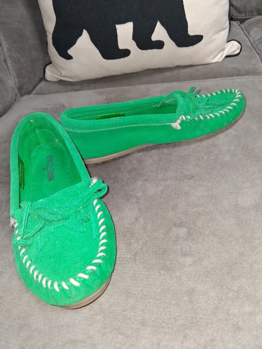 Minnetonka Green Suede Kiltie Moccasins Women's Sz 8M - Picture 5 of 8